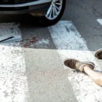 Persona on crosswalk knocked over by car